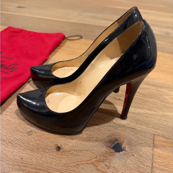 Christian Louboutin Black Patent Leather Heels Size 36 / US 6 Red Sole 4” Pumps - Picture 7 of 11